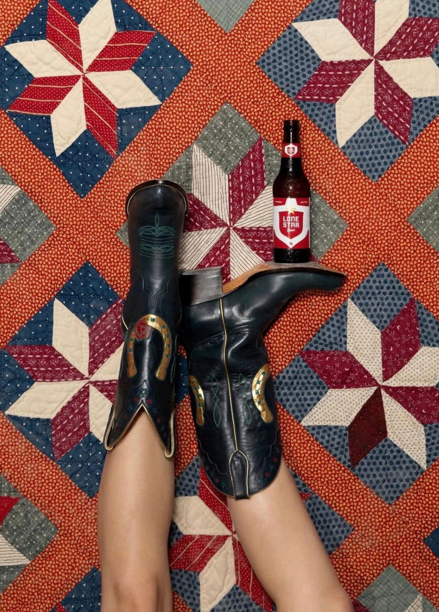 Round Top Lady with a Lone Star Beer
