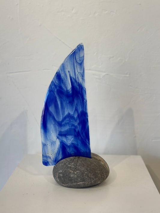 Lapis Blue Glass Sailboat